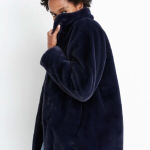 Madewell Faux Fur Coat in Blue Dark Nightfall